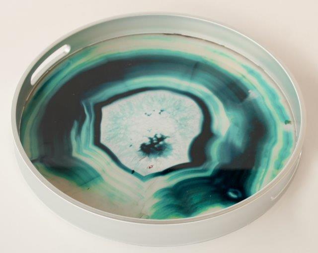 Round Green & Silver Swirl Tray